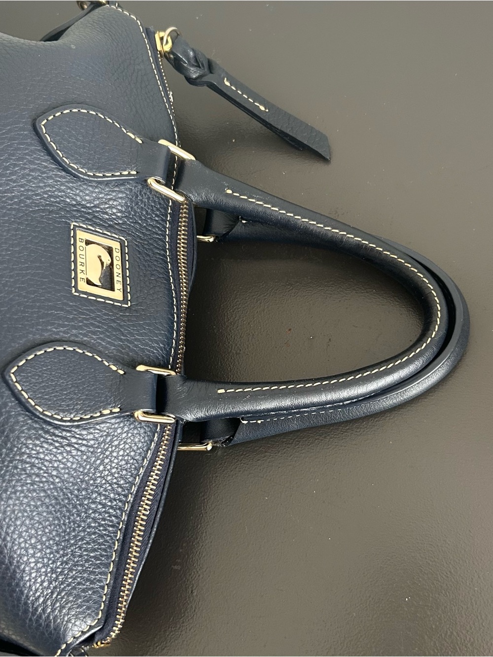 Dooney & Bourke Navy Pebble Leather Satchel Crossbody Bag Gold Hardware - Picture 8 of 14